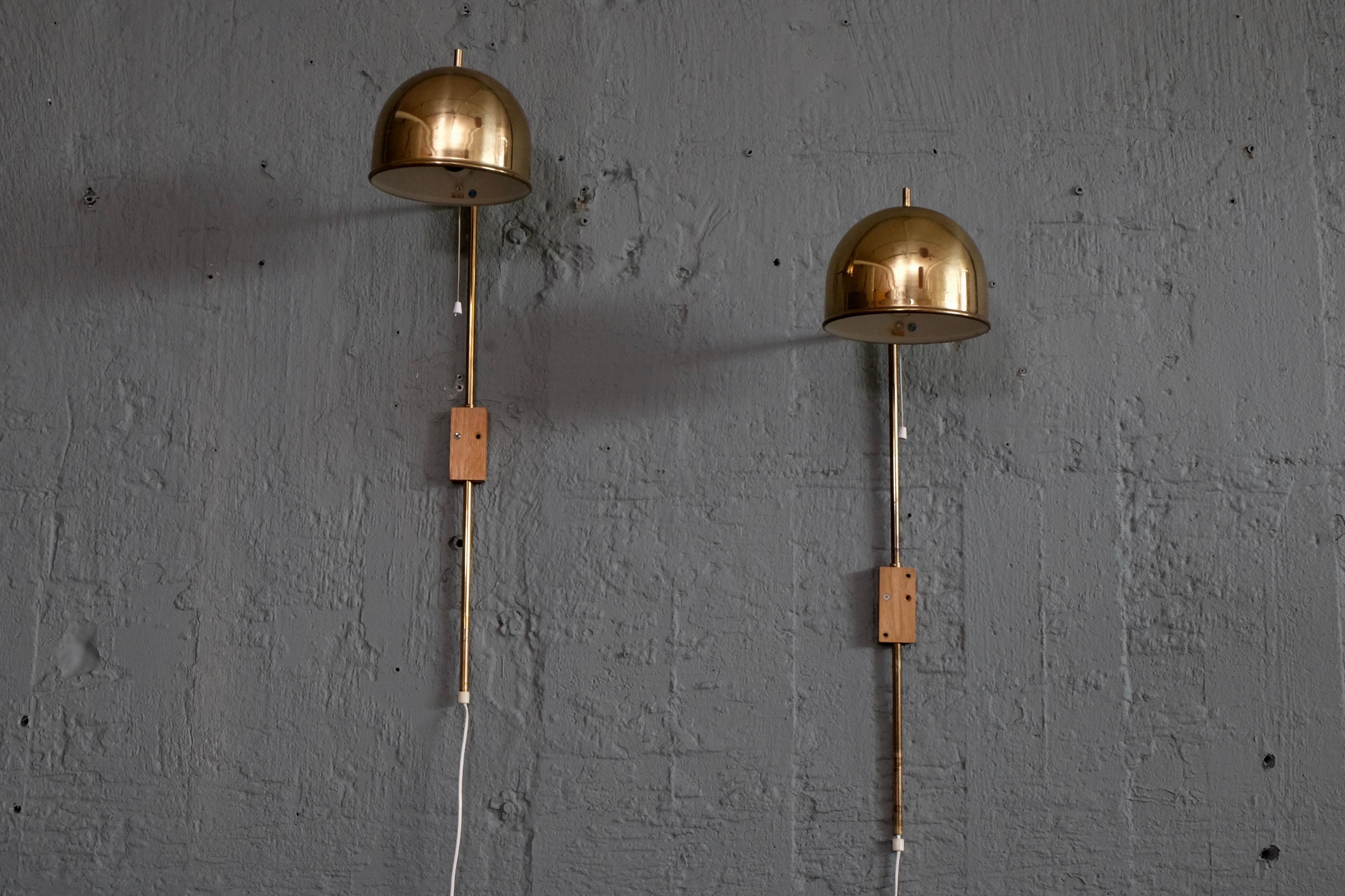 Pair of Brass Wall Lamps Bergboms, Sweden, 1960s For Sale 2