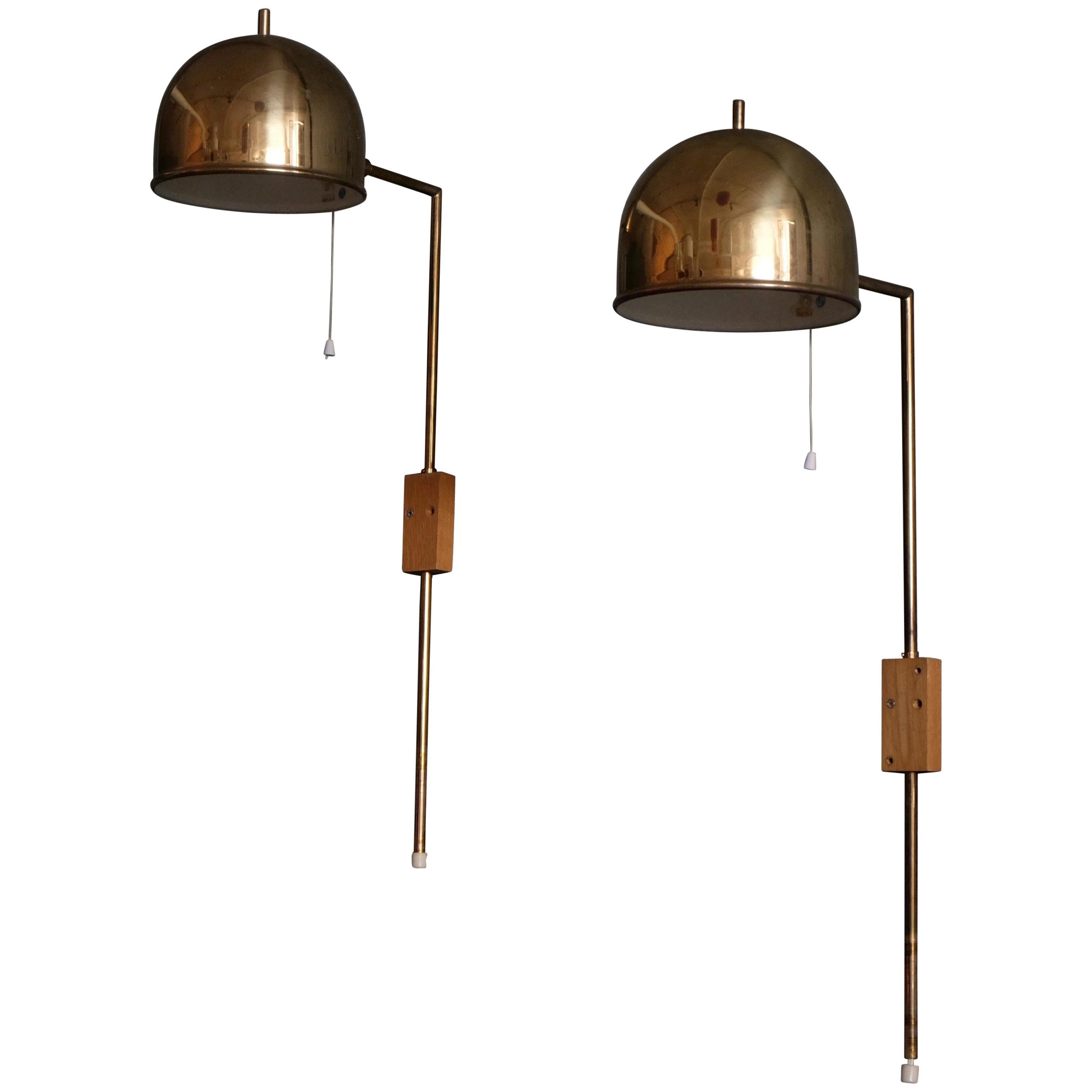 Pair of Brass Wall Lamps Bergboms, Sweden, 1960s For Sale