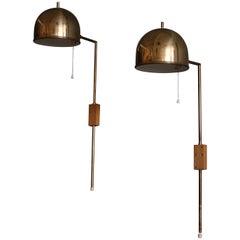 Vintage Pair of Brass Wall Lamps Bergboms, Sweden, 1960s