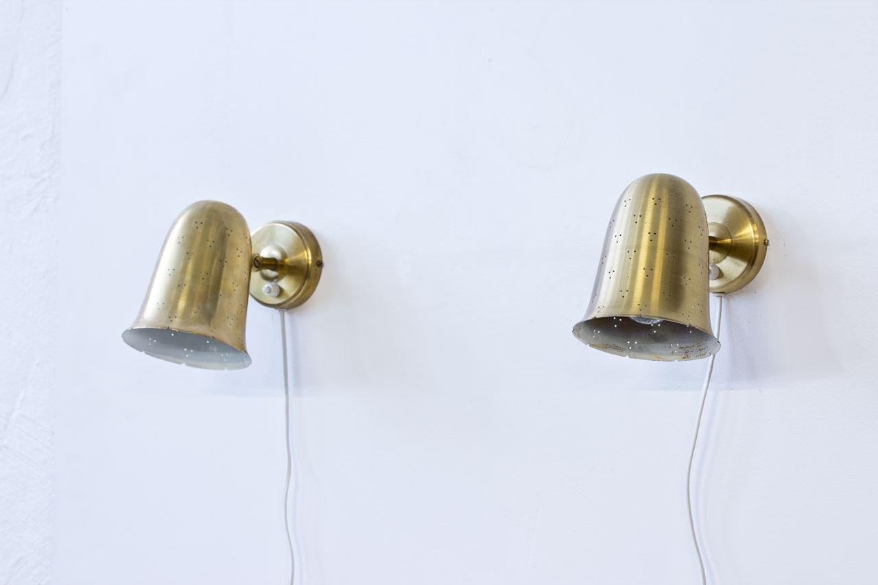 Scandinavian Modern Pair of Brass Wall Lamps by Boréns, Sweden, 1960s