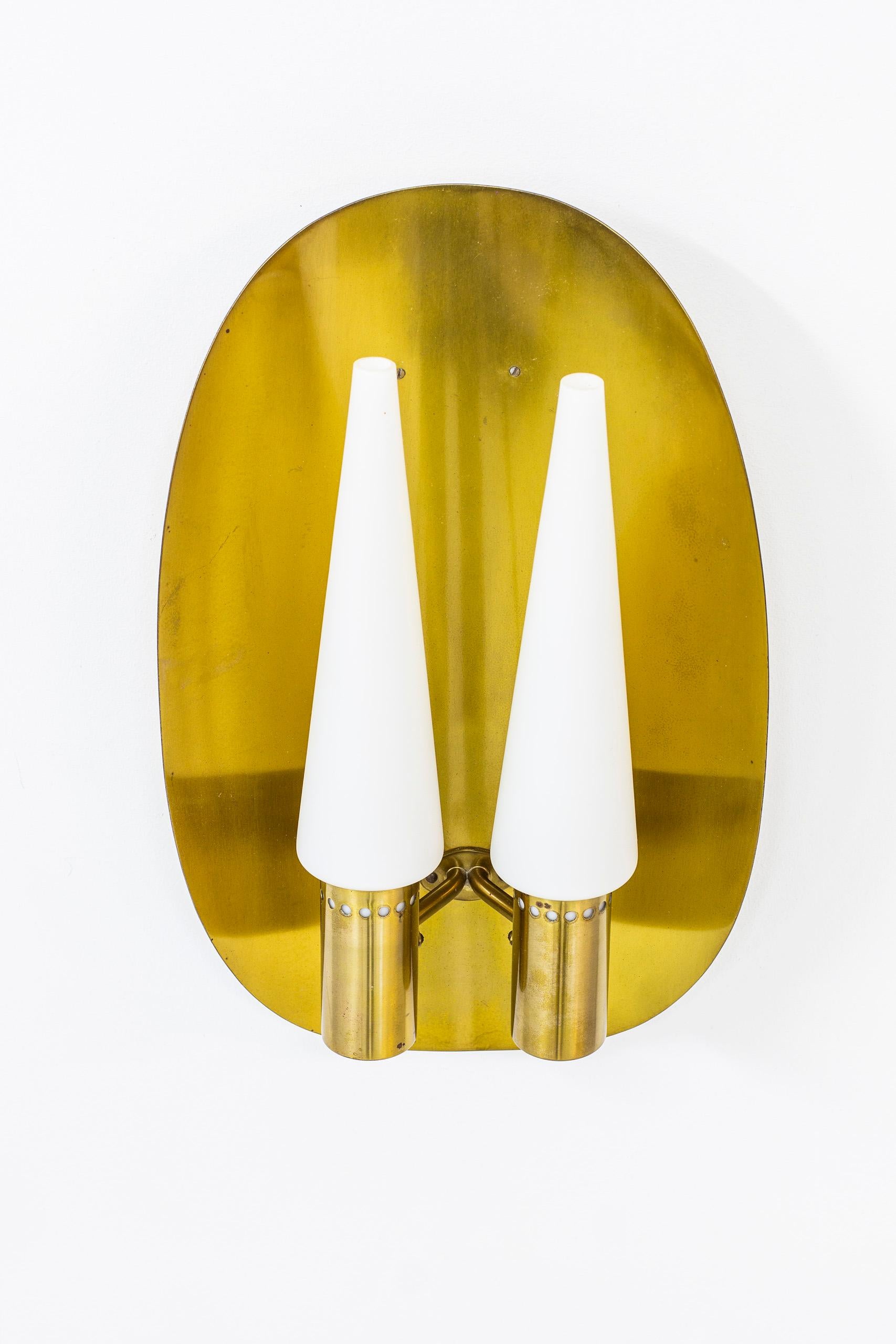 Opaline Glass Pair of Brass Wall Lamps by Hans-Agne Jakobsson, Sweden, 1960s For Sale