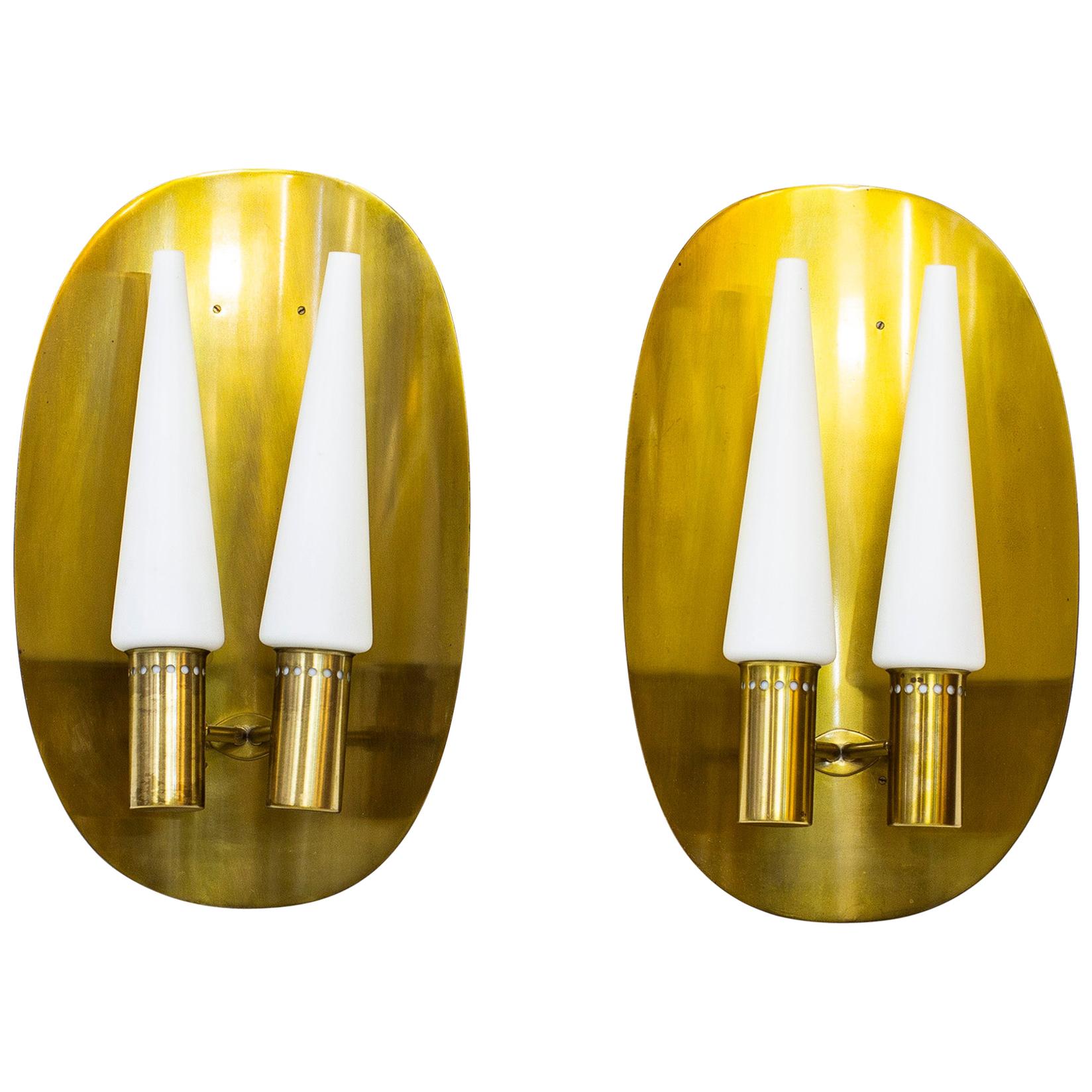 Pair of Brass Wall Lamps by Hans-Agne Jakobsson, Sweden, 1960s