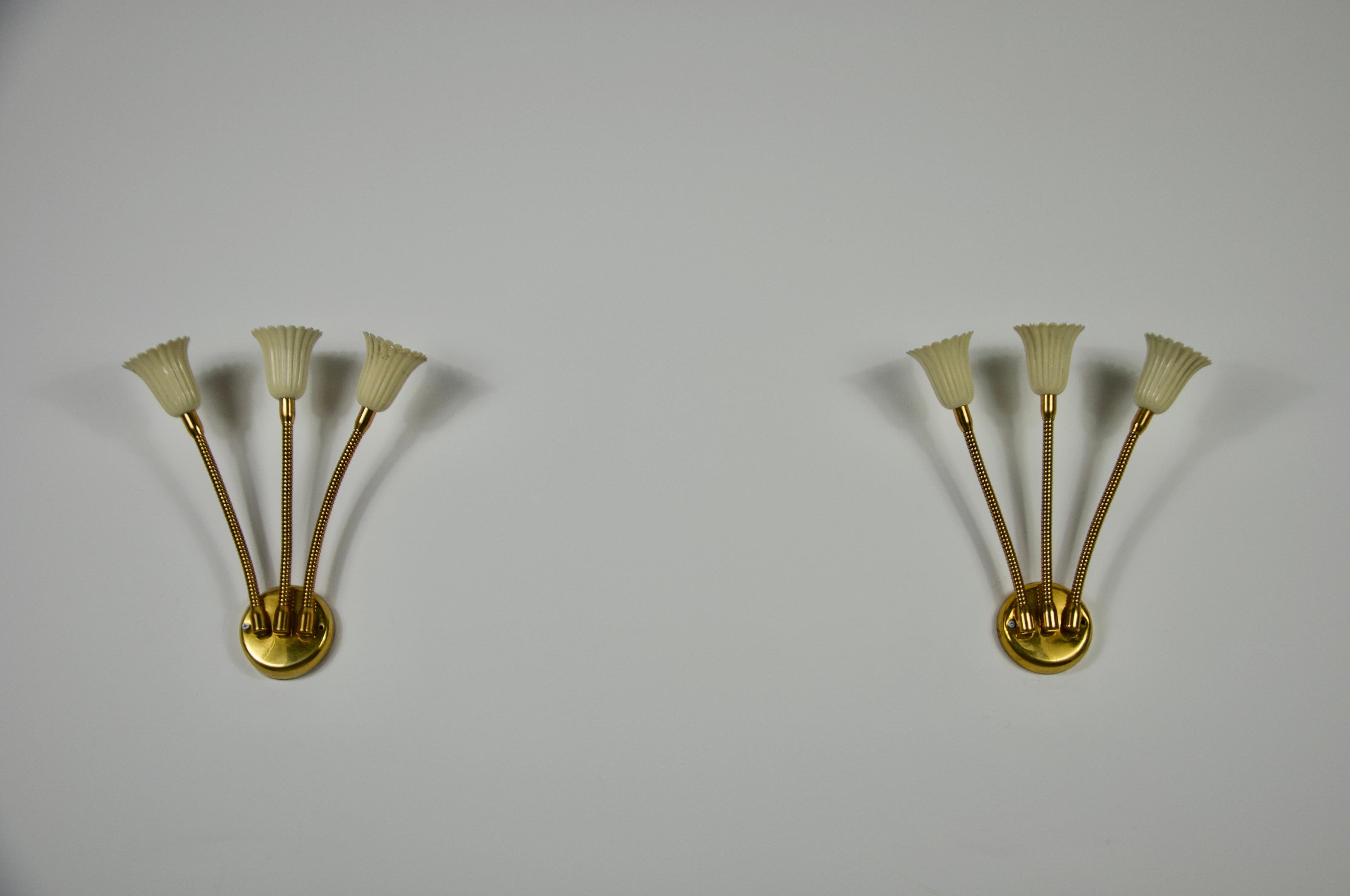 Paar Wandleuchten aus Messing von Oscar Torlasco, Italien, 1960er Jahre (Moderne der Mitte des Jahrhunderts) im Angebot