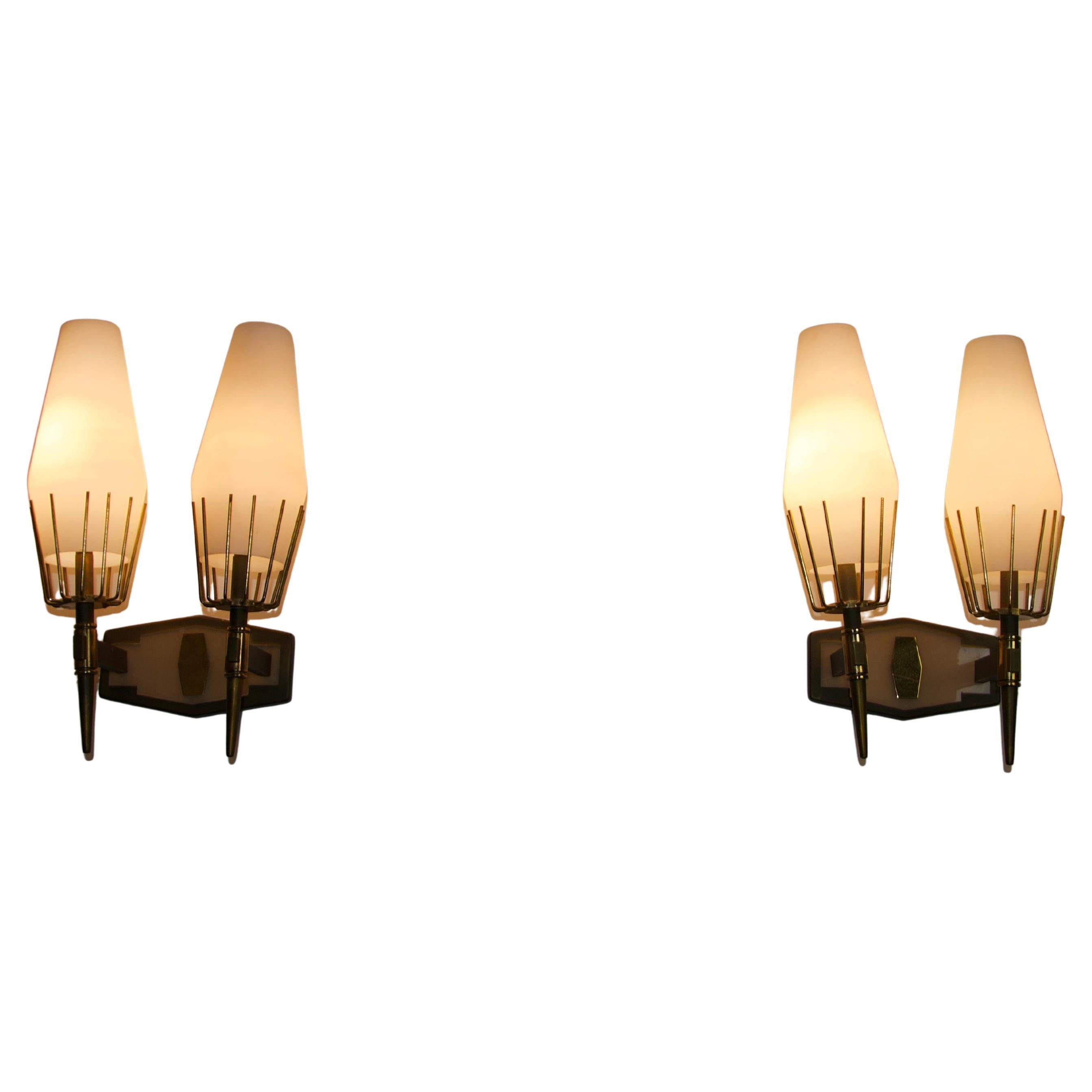 Pair of Brass Wall Lamps by Stilnovo, Italy, 1960s