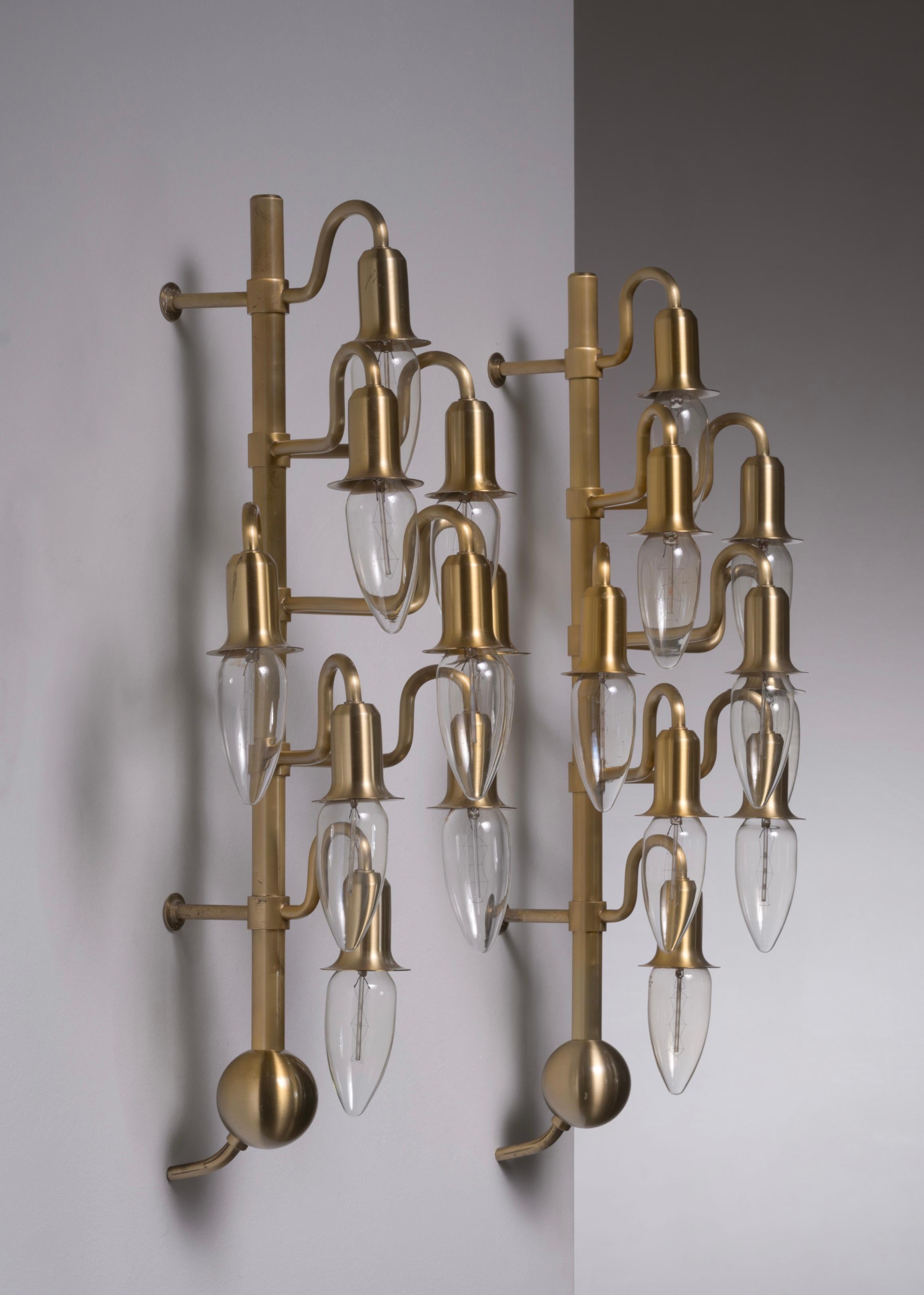 Danish Pair of Brass Wall Lamps, Denmark, 1960s For Sale