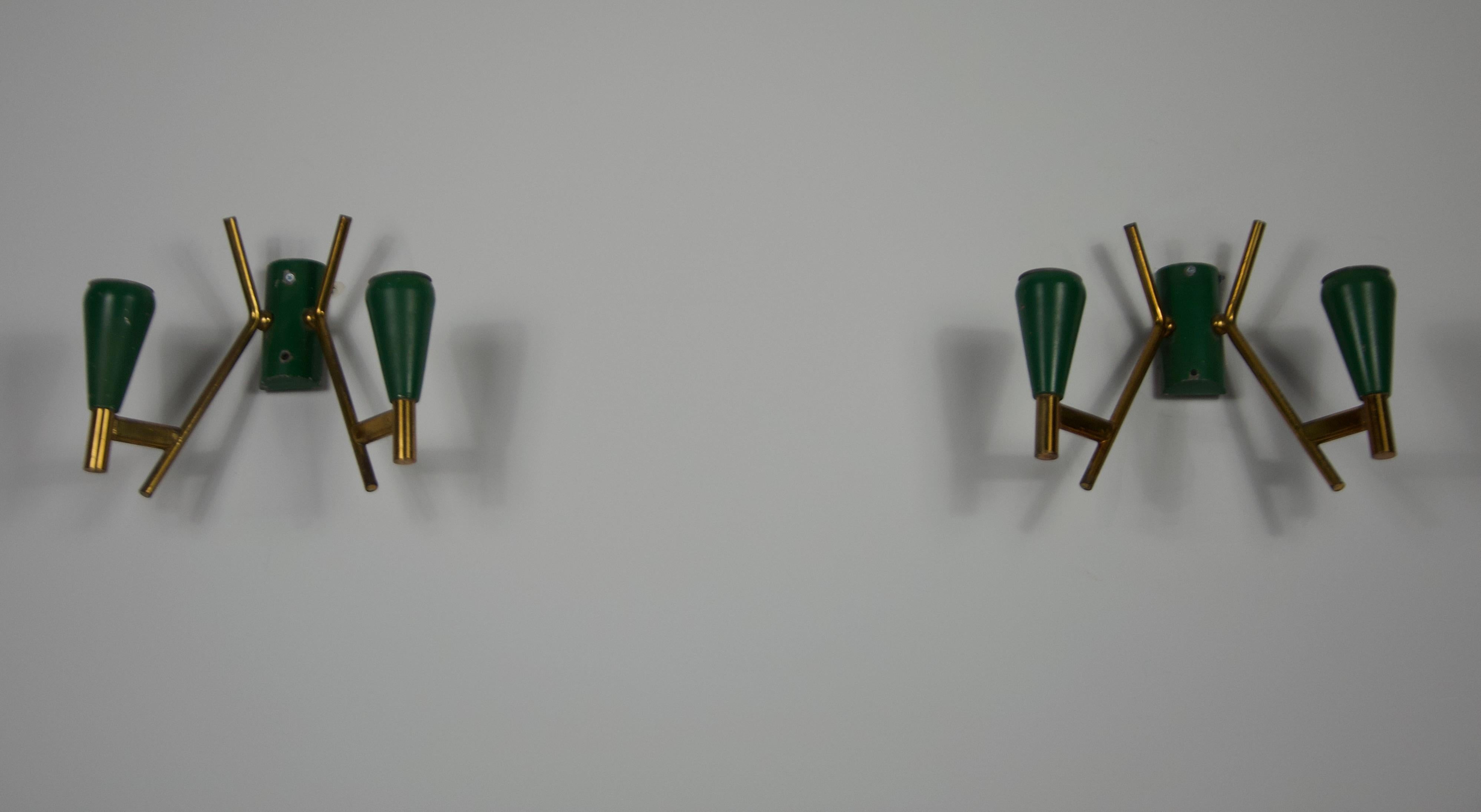 Italian Pair of Brass Wall Lamps, Italy, 1960s