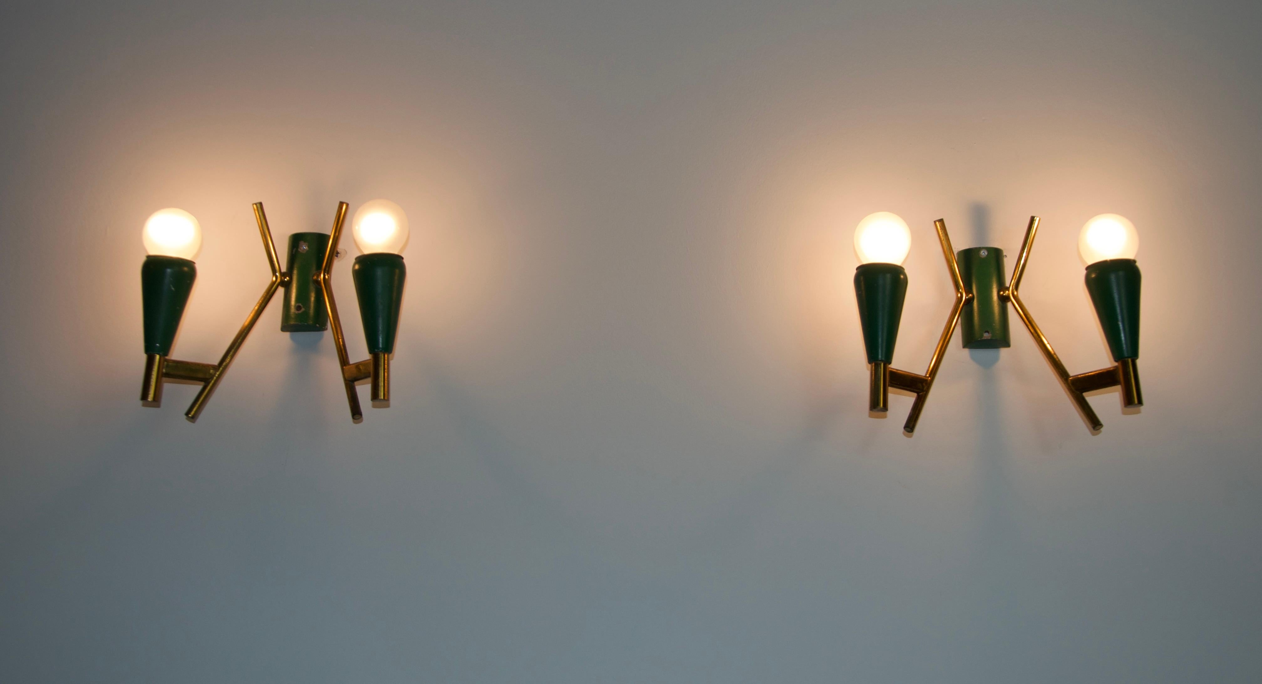 Pair of Brass Wall Lamps, Italy, 1960s 1