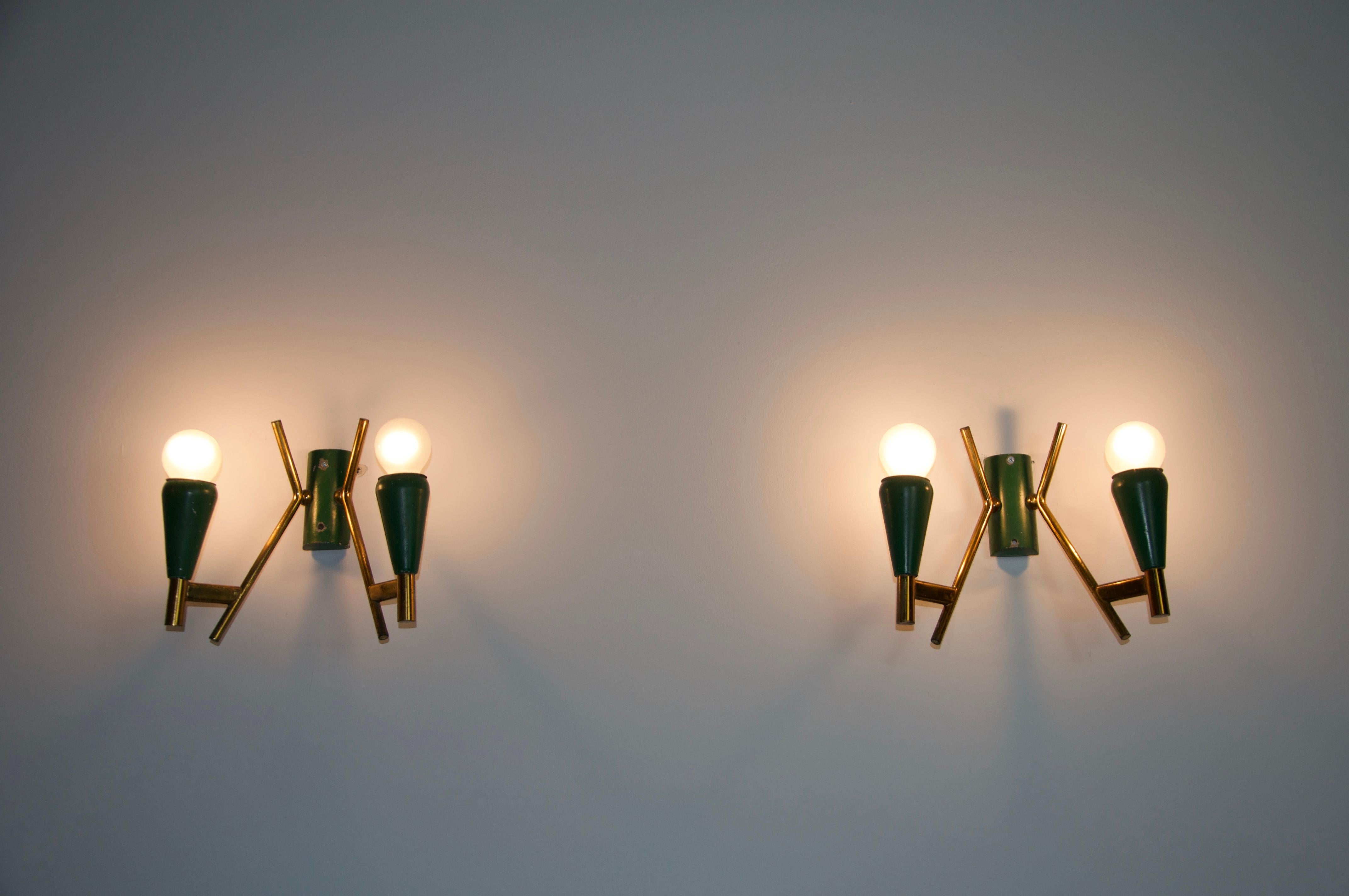 Pair of Brass Wall Lamps, Italy, 1960s 2