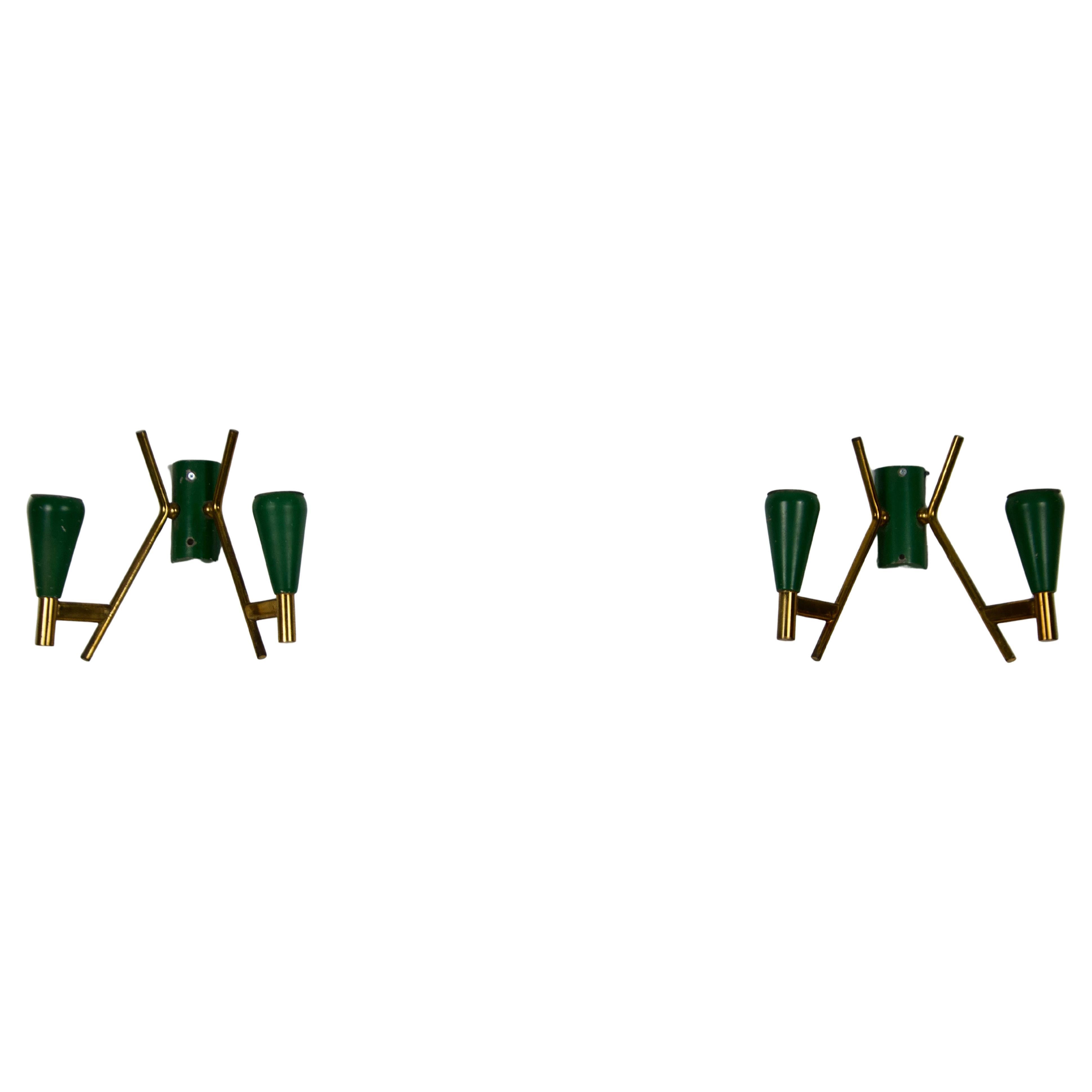 Pair of Brass Wall Lamps, Italy, 1960s
