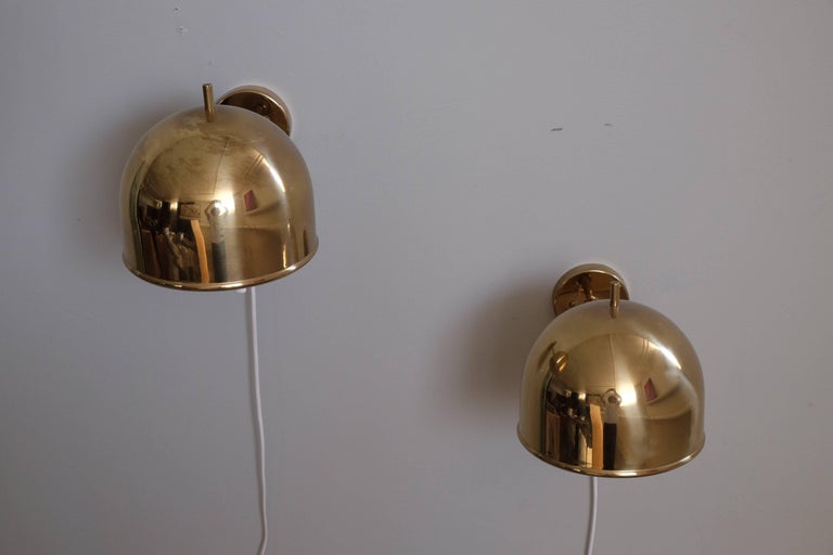 Swedish Pair of Brass Wall Lamps, Model G-075, Bergboms, Sweden, 1960s For Sale