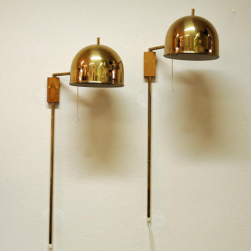 Scandinavian Modern Pair of Brass Wall Lamps Model G-075 by Bergboms, Sweden, 1960s
