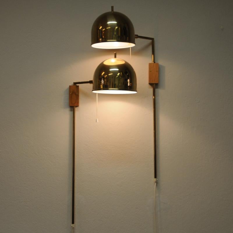 Swedish Pair of Brass Wall Lamps Model G-075 by Bergboms, Sweden, 1960s