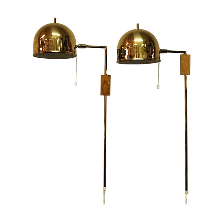 Pair of Brass Wall Lamps Model G-075 by Bergboms, Sweden, 1960s