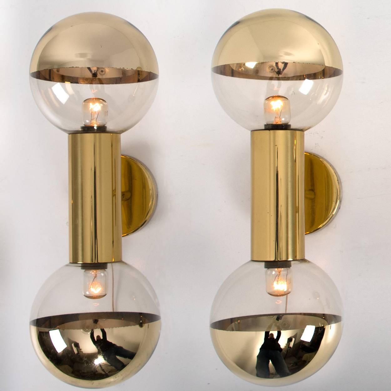 Mid-Century Modern Pair of Brass Wall Lamps or Wall Scones by Motoko Ishii for Staff, 1970s