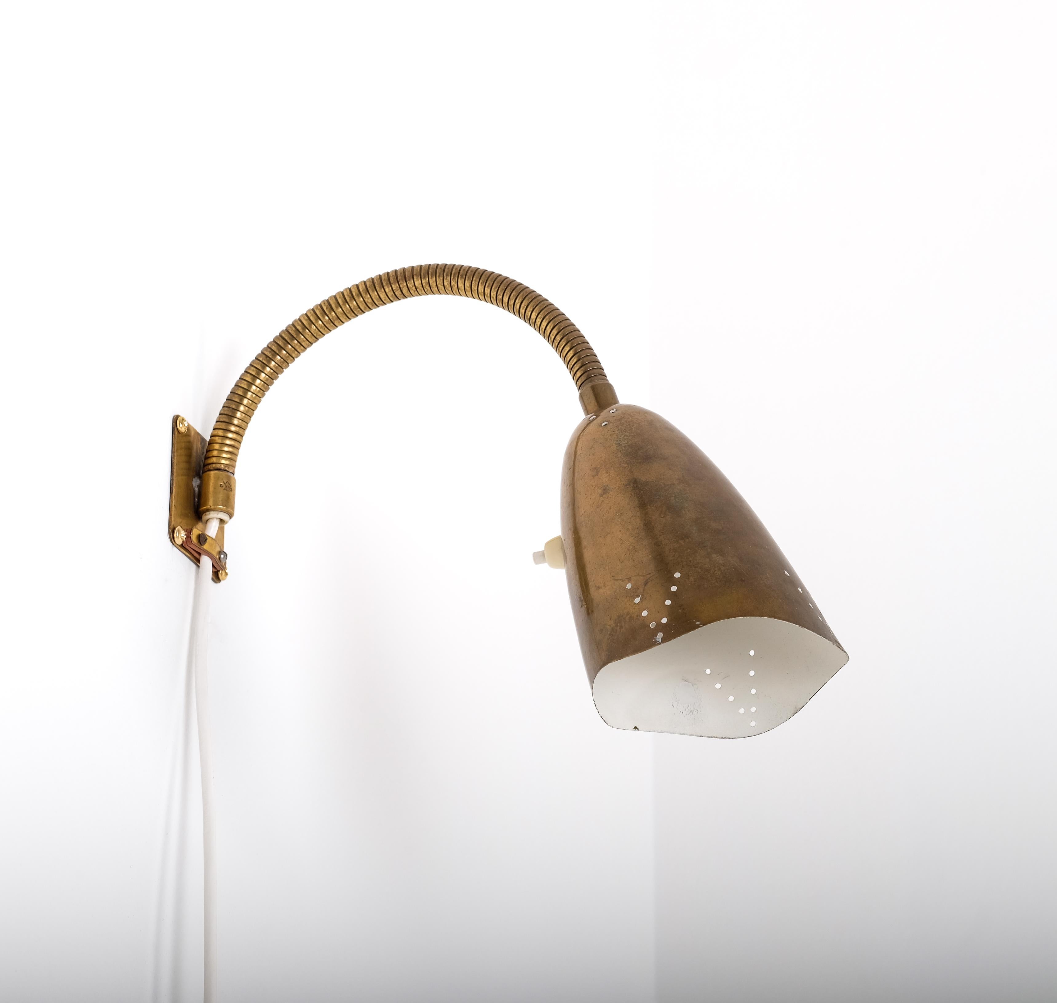 Swedish Pair of Brass Wall Lamps, Sweden, 1950s For Sale