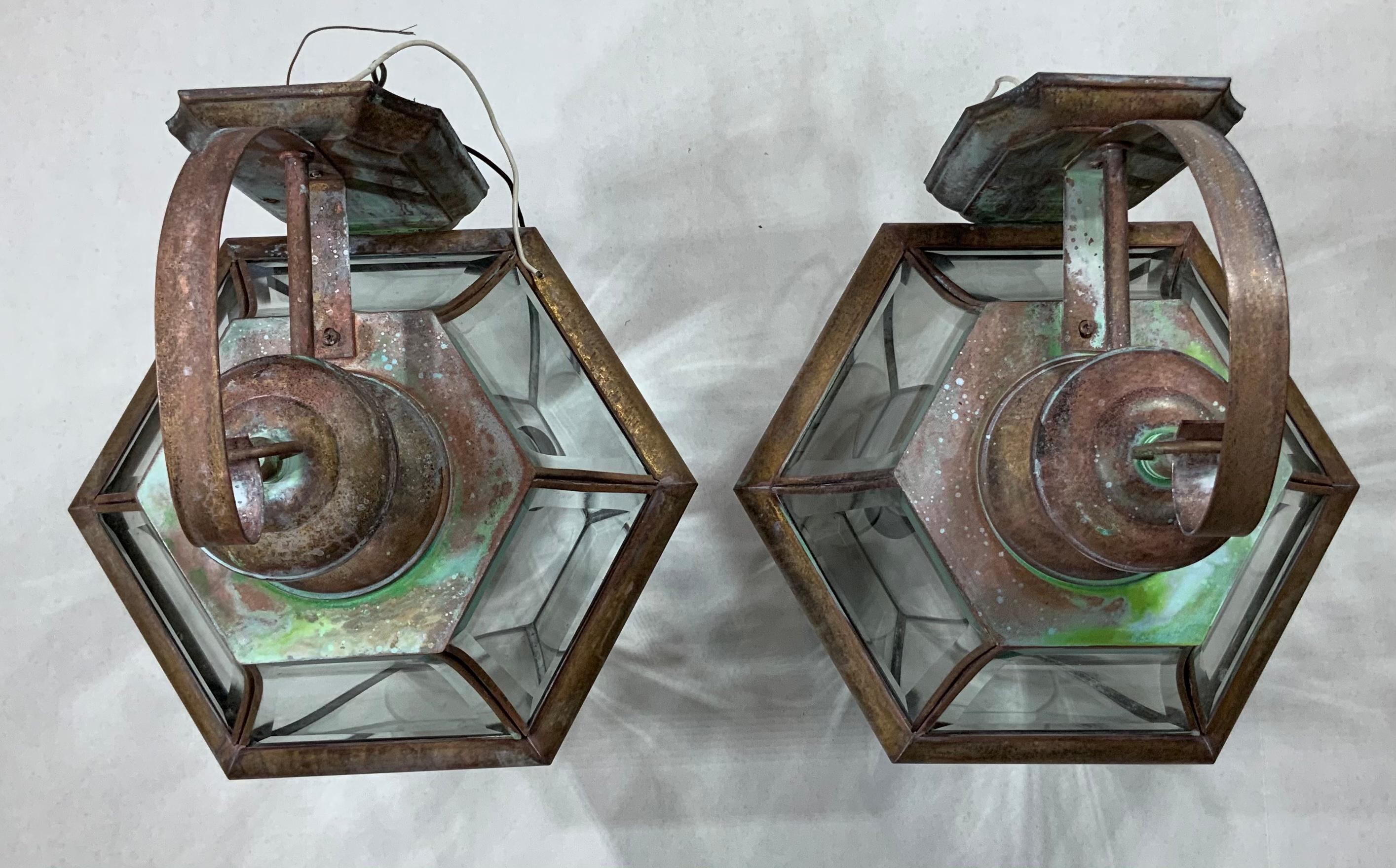 Pair of Brass Wall Lantern In Good Condition In Delray Beach, FL