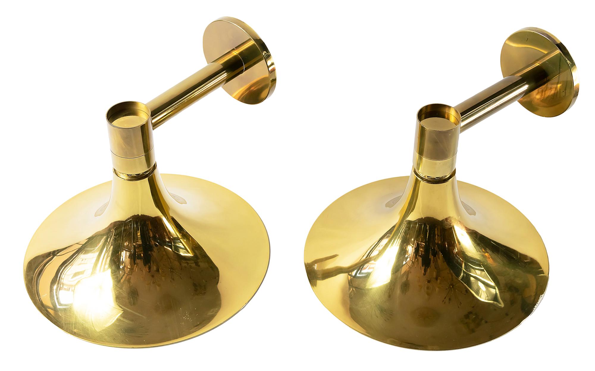 Mid-Century Modern Pair of Brass Wall Light Sconces