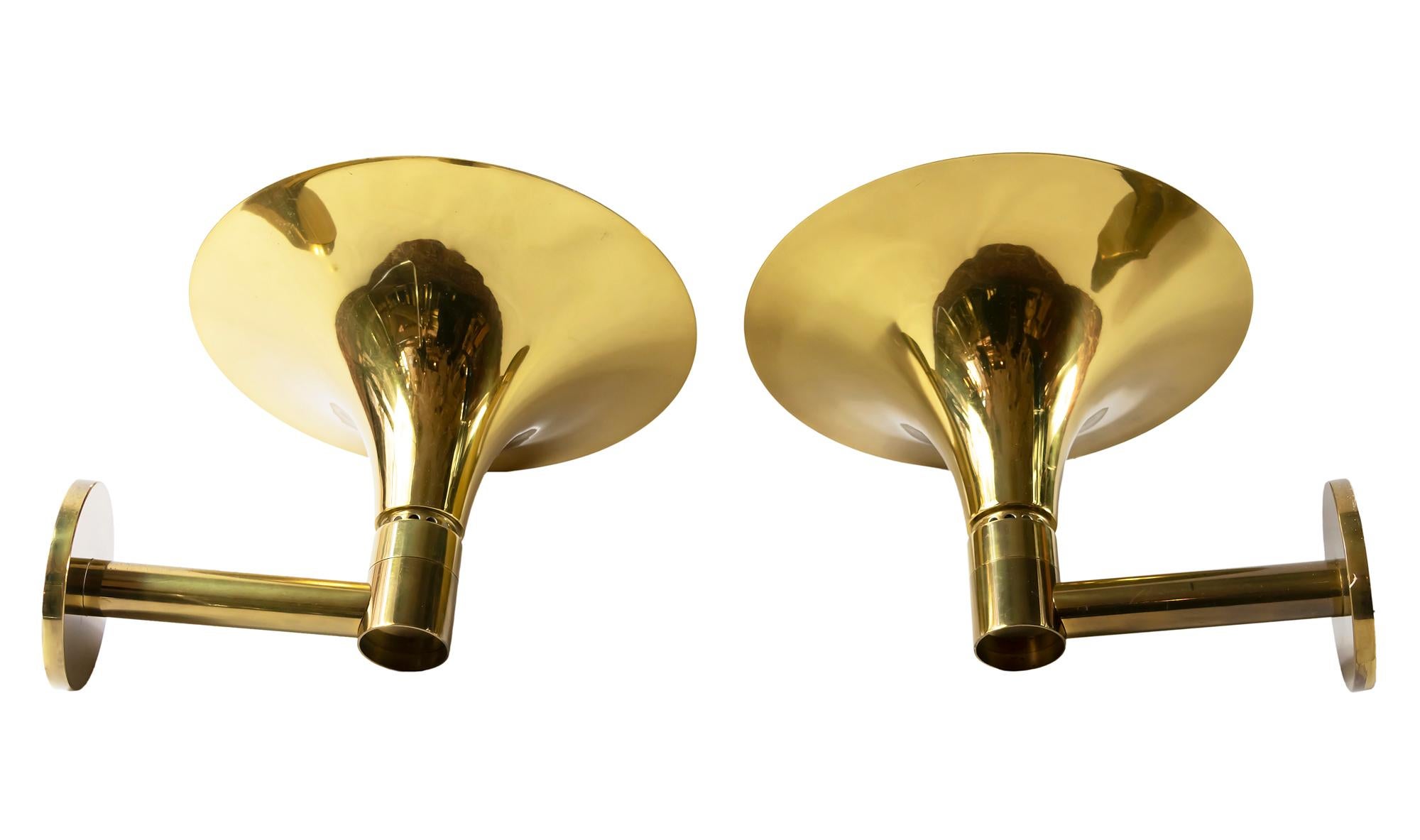 Italian Pair of Brass Wall Light Sconces