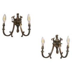 Antique Pair of Brass Wall Lights