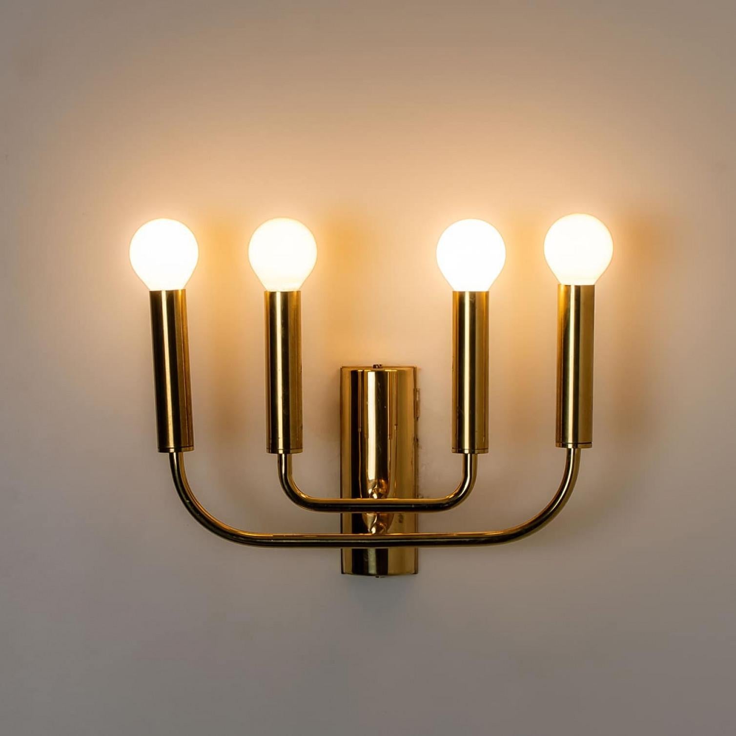 Pair of Brass Wall Lights in the Style of Florian Schulz, Germany finales del siglo XX en venta
