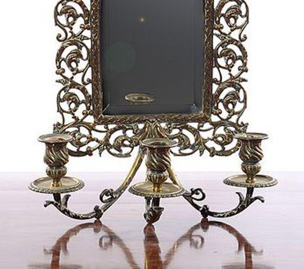 Gothic Revival Pair of 19th Century Brass Girandole Wall Mirrors   For Sale