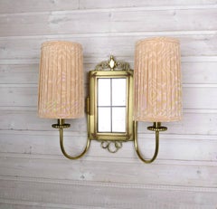 Pair of Brass Wall Lights with Fabric Shades, Germany, 1930s