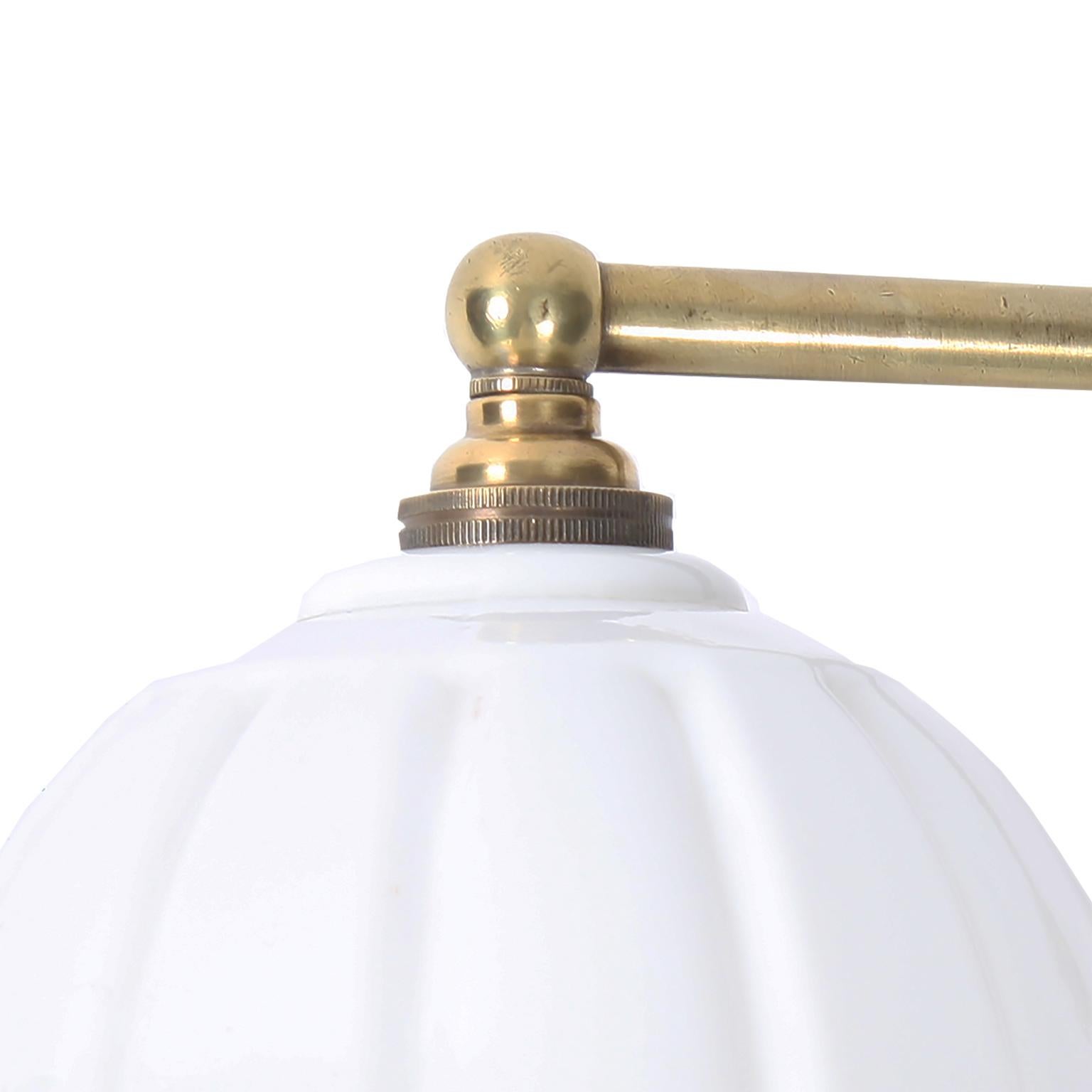 English Pair of Brass Wall Lights with Opaline Shades