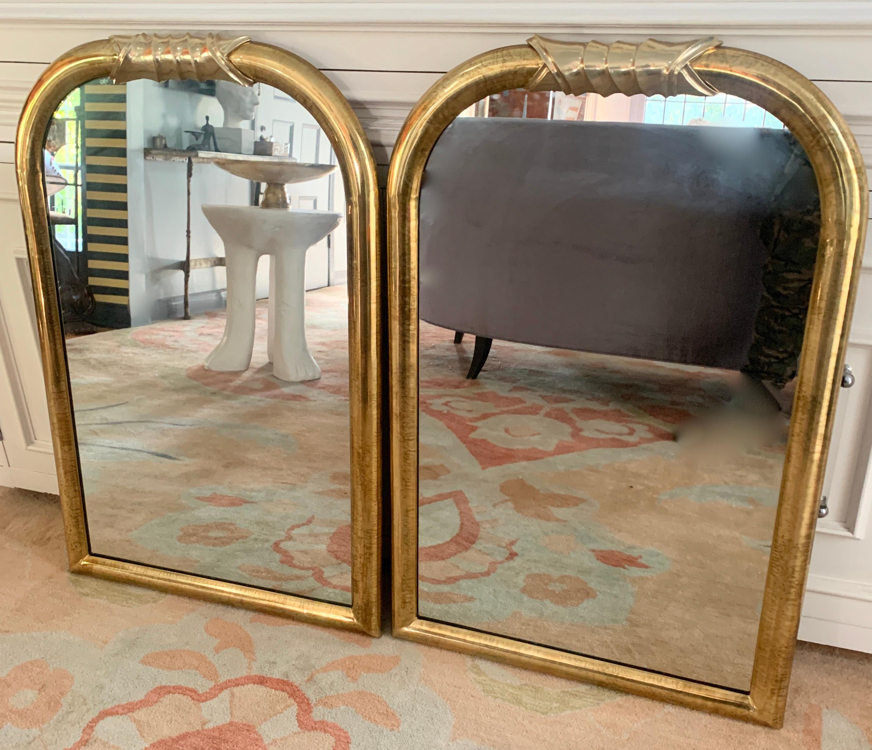 20th Century Pair of Brass Wall Mirrors in the Style of Louis Phillipe