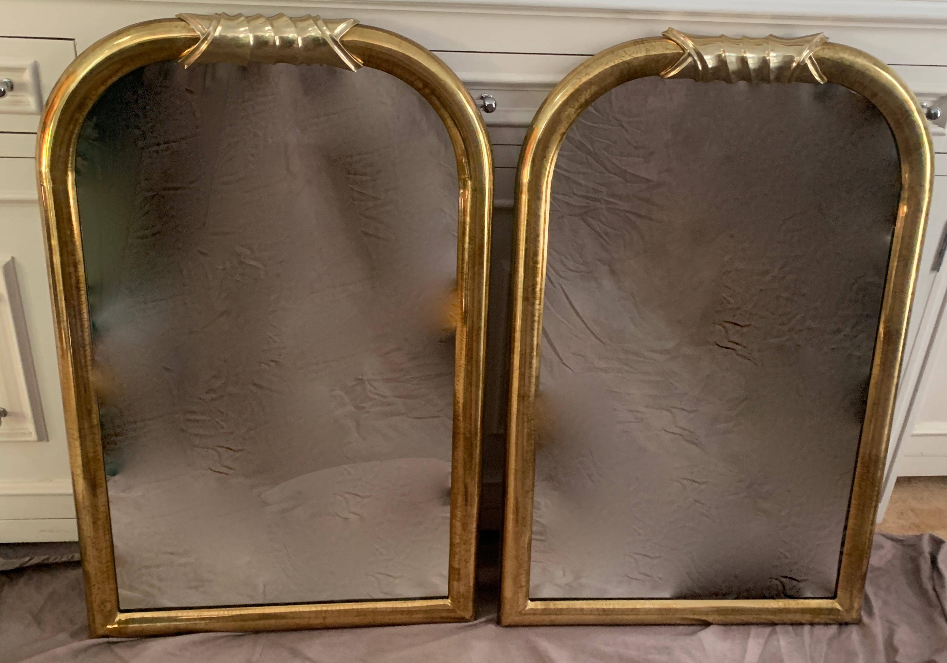 Pair of Brass Wall Mirrors in the Style of Louis Phillipe 1