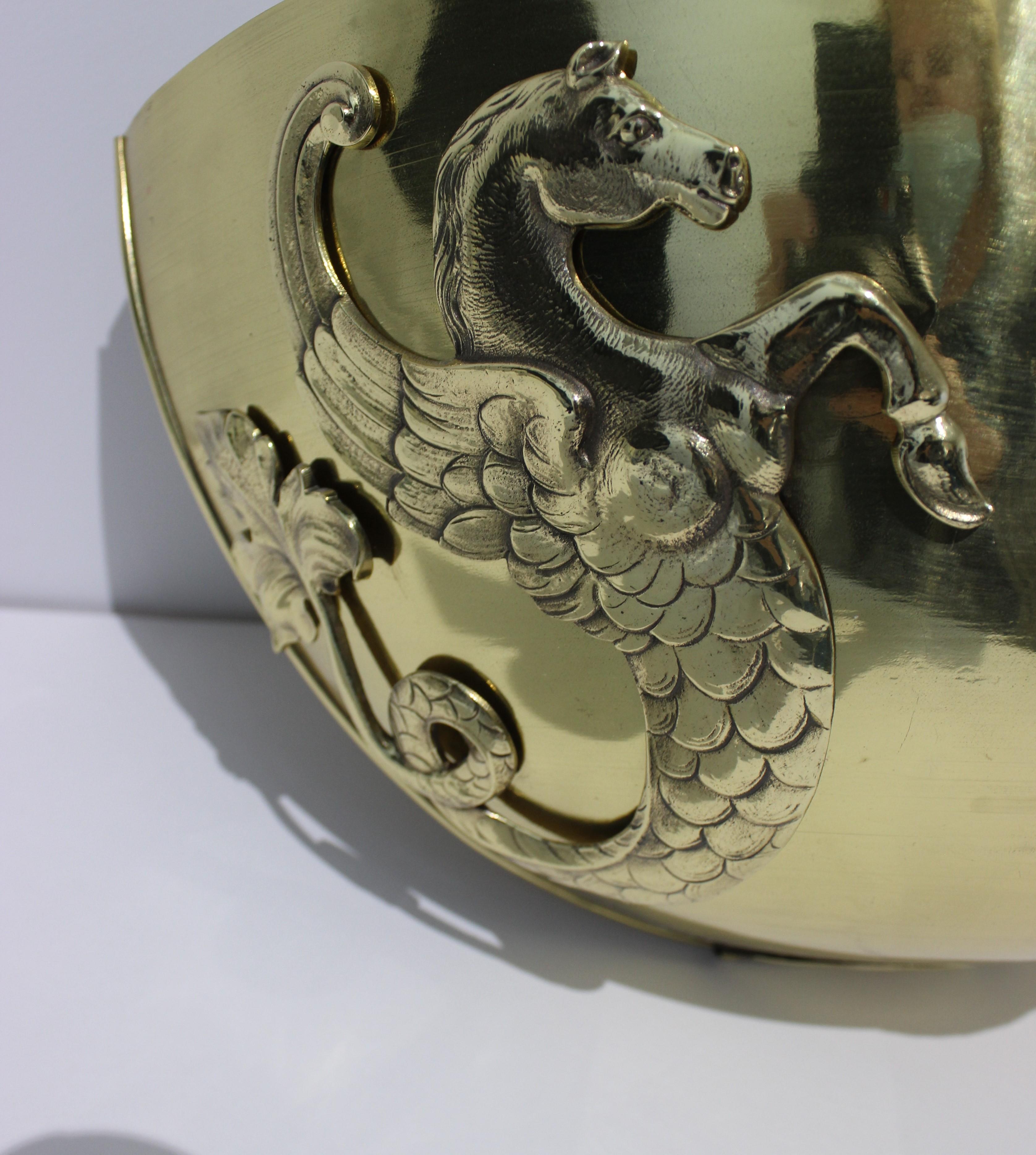 Hollywood Regency Pair of Brass Wall Mount Cache Pot with Hippocampus Motif For Sale