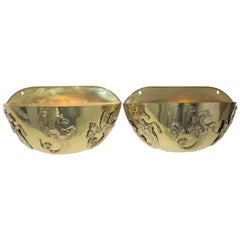 Pair of Brass Wall Mount Cache Pot with Hippocampus Motif