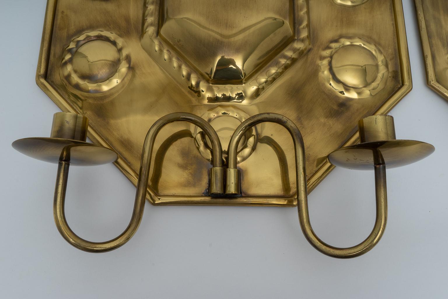 Hand-Crafted Pair of Brass Wall Sconces