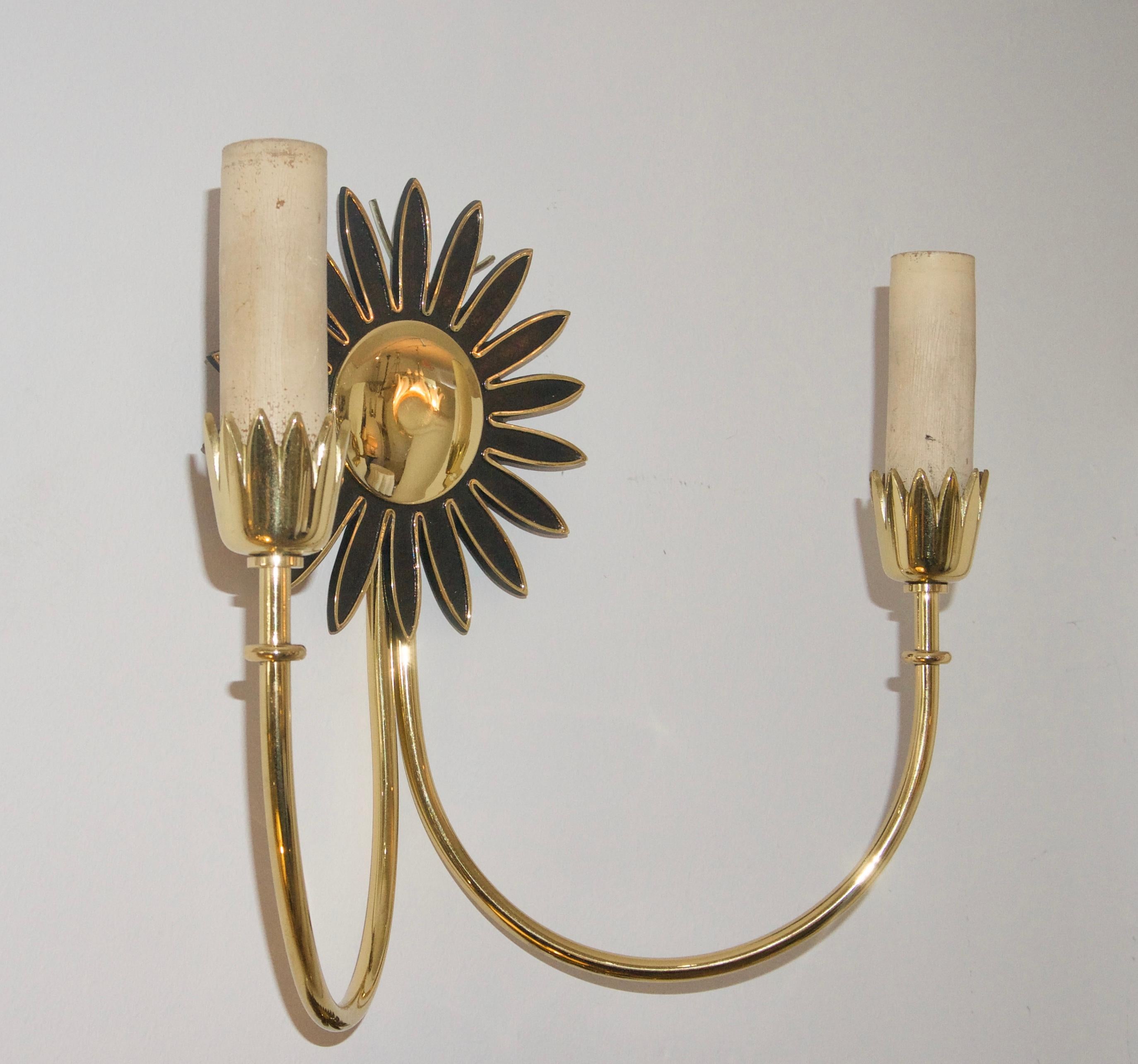Pair of Brass Wall Sconces In Good Condition In West Palm Beach, FL