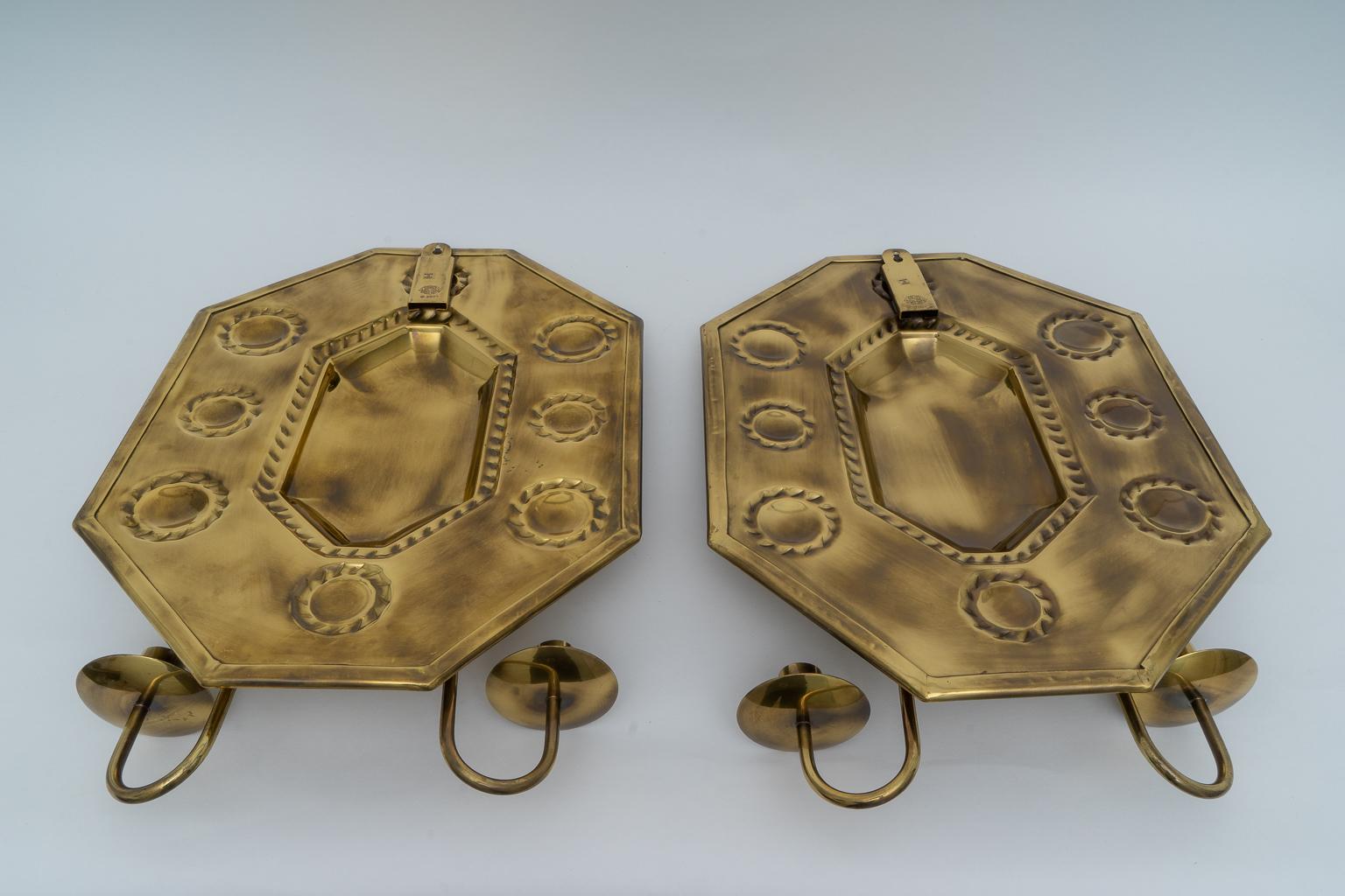 Contemporary Pair of Brass Wall Sconces