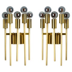Vintage Pair Of Brass Wall Sconces in Style of Sciolari, 1970