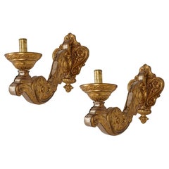 Antique Pair of Brass Wall Sconces in the Baroque Style