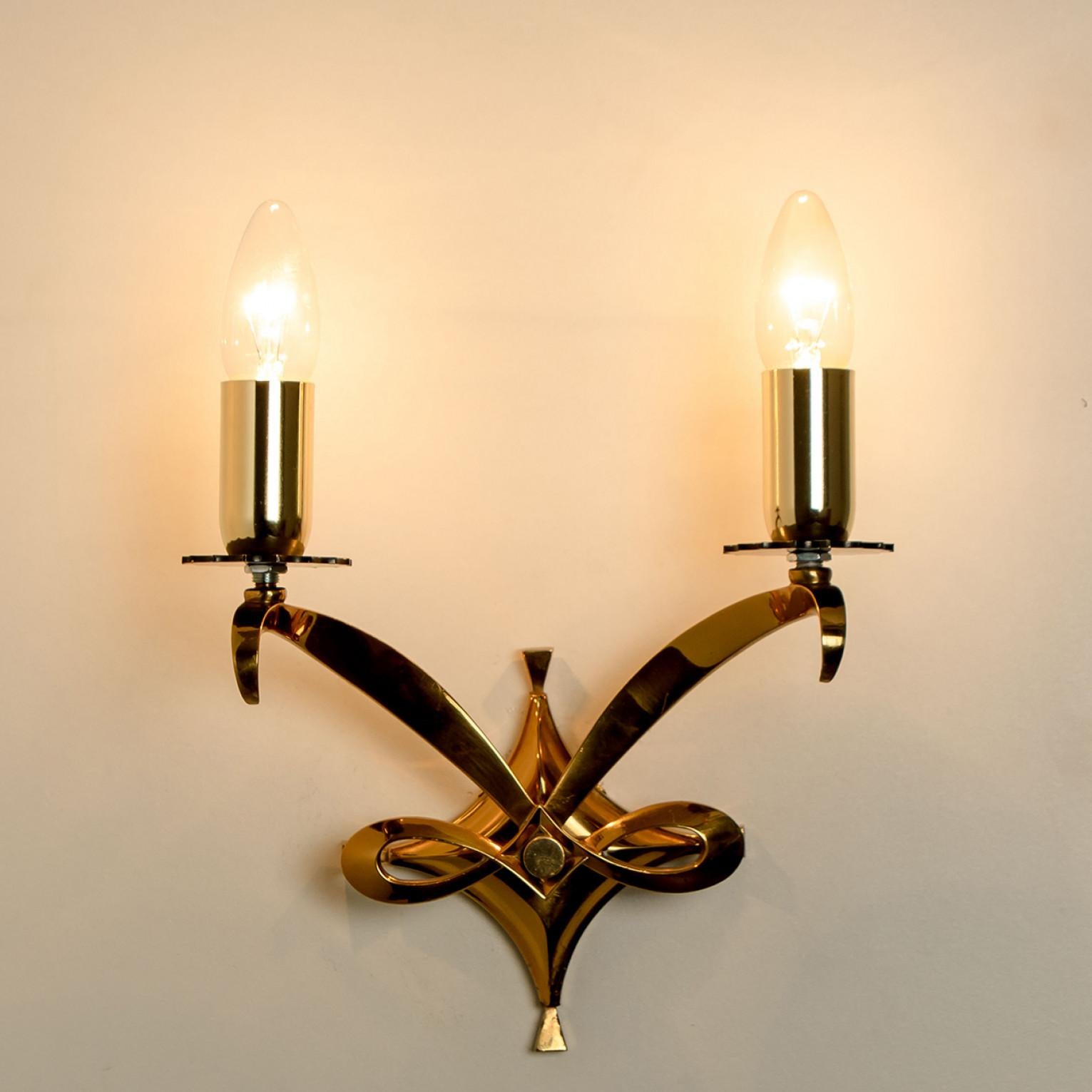 Pair of Brass Wall Sconces, Leleu, 1960 For Sale 2