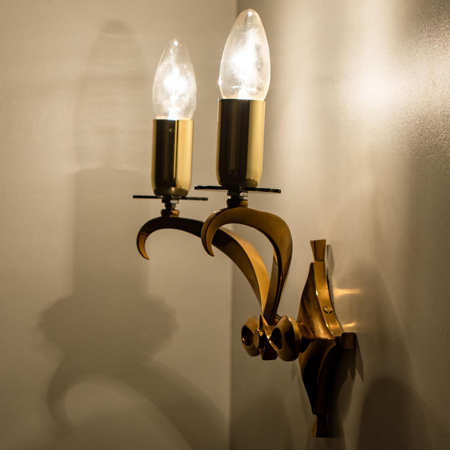 Pair of Brass Wall Sconces, Leleu, 1960 For Sale 4