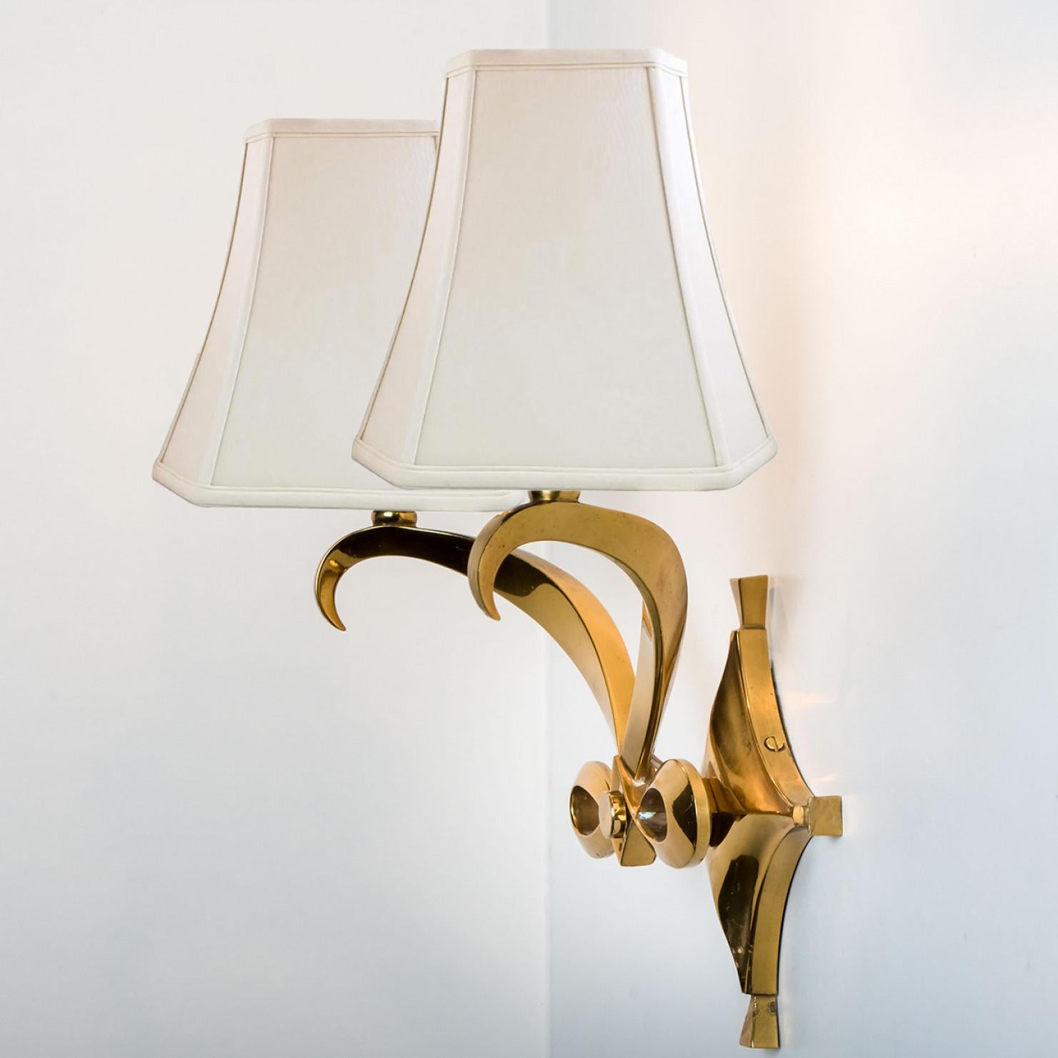 Pair of Brass Wall Sconces, Leleu, 1960 For Sale 6