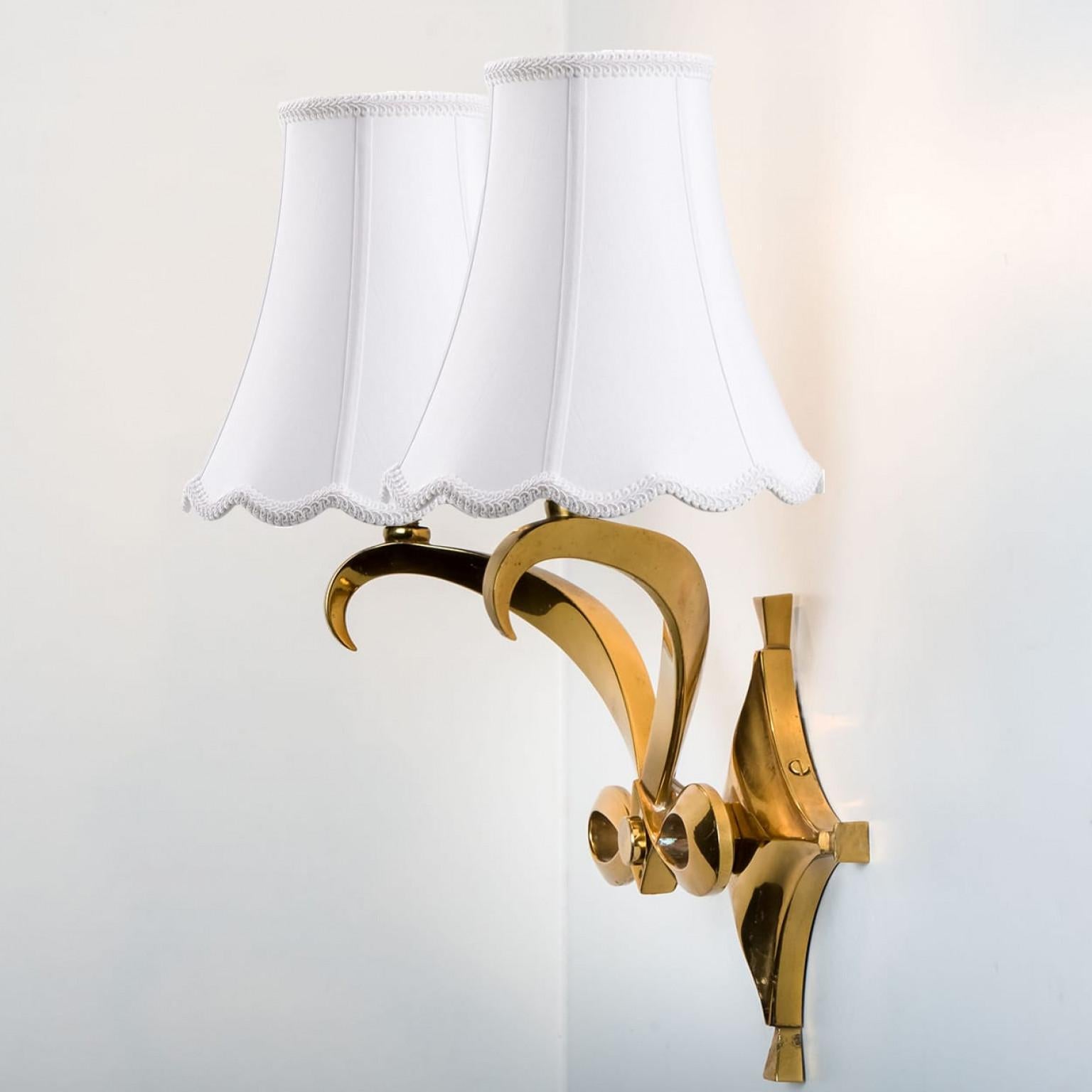 Pair of Brass Wall Sconces, Leleu, 1960 For Sale 7