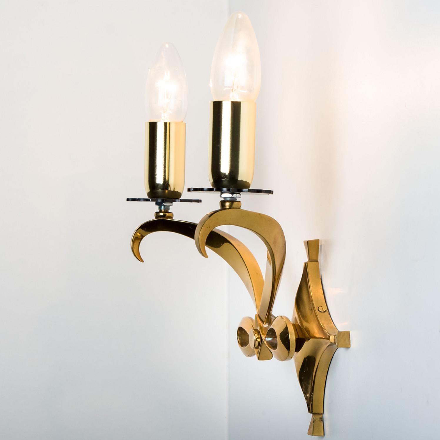Pair of Brass Wall Sconces, Leleu, 1960 For Sale 8