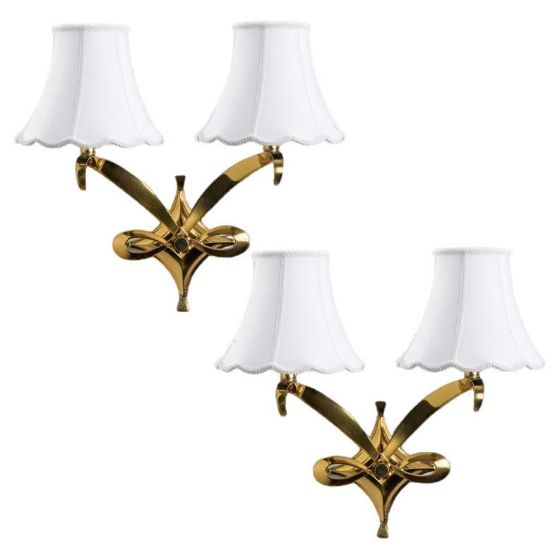 Pair of Brass Wall Sconces, Leleu, 1960 For Sale