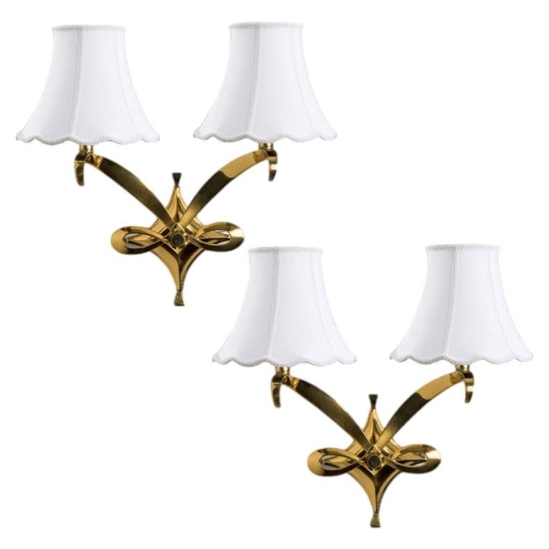 Pair of Brass Wall Sconces, Leleu, 1960 For Sale