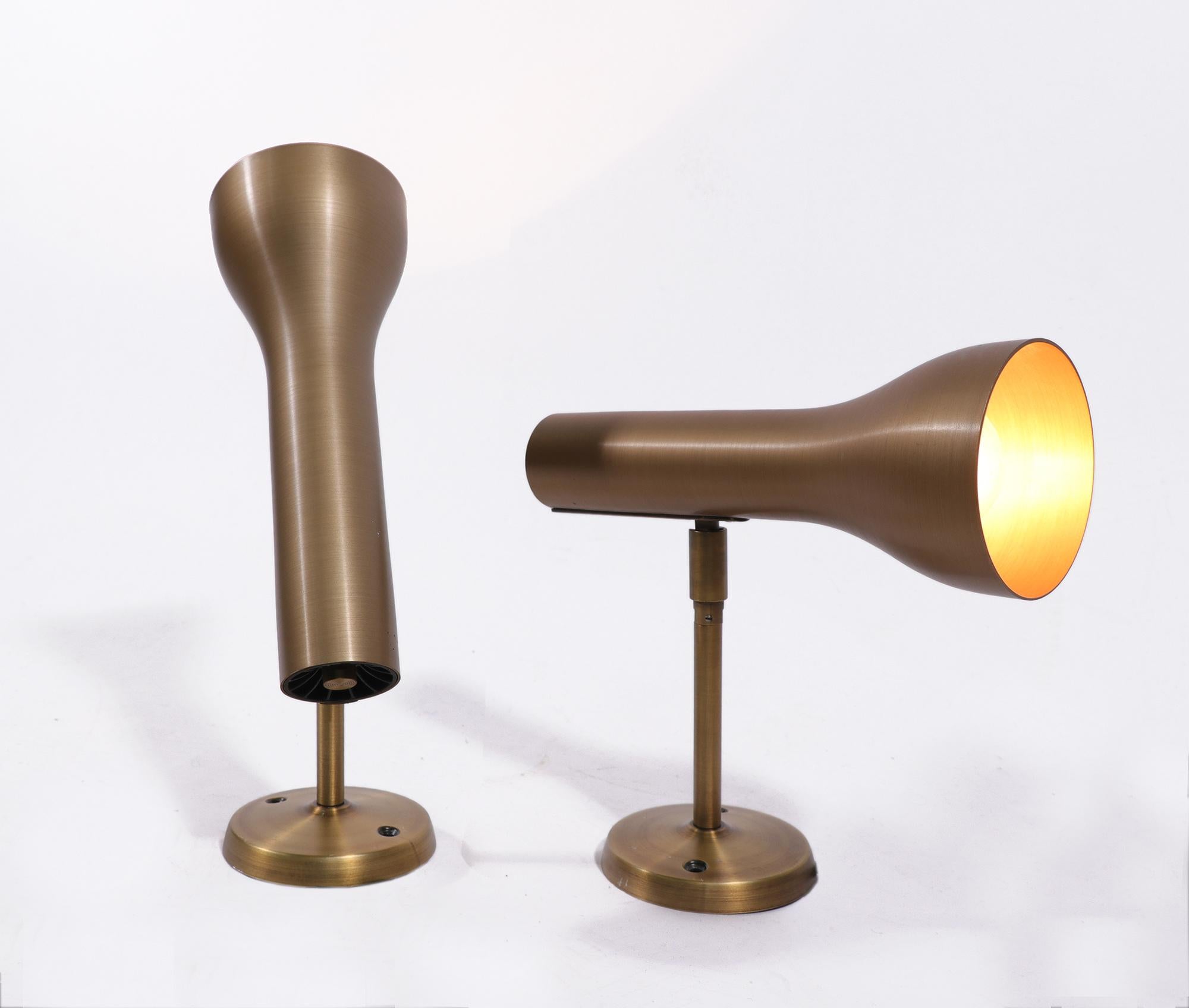 Mid-Century Modern Pair of Brass Wall Spots by Lad Team for Swiss Lamps International, Zürich 1960s For Sale