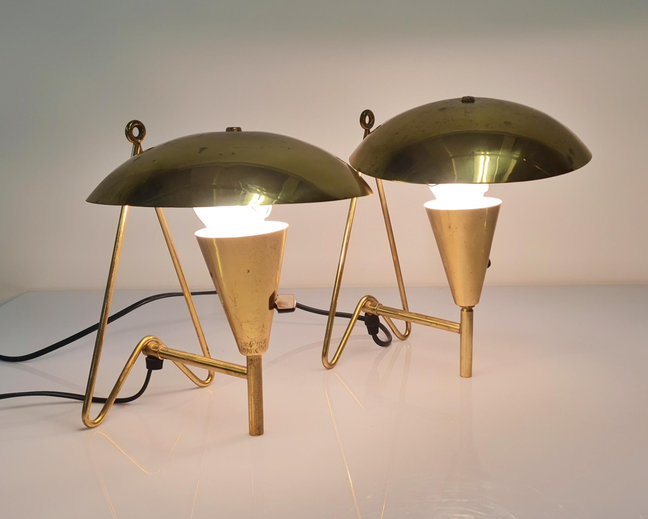 Pair Of Brass Wall / Table Lamps, Itsu 1950s For Sale 2