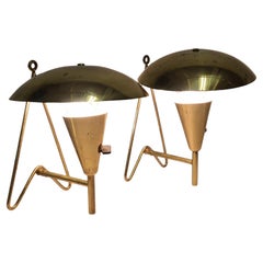 Vintage Pair Of Brass Wall / Table Lamps, Itsu 1950s