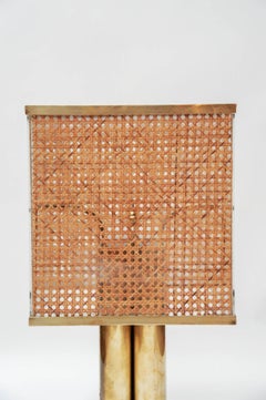 Pair of Brass Wicker and Plexi Table Lamps