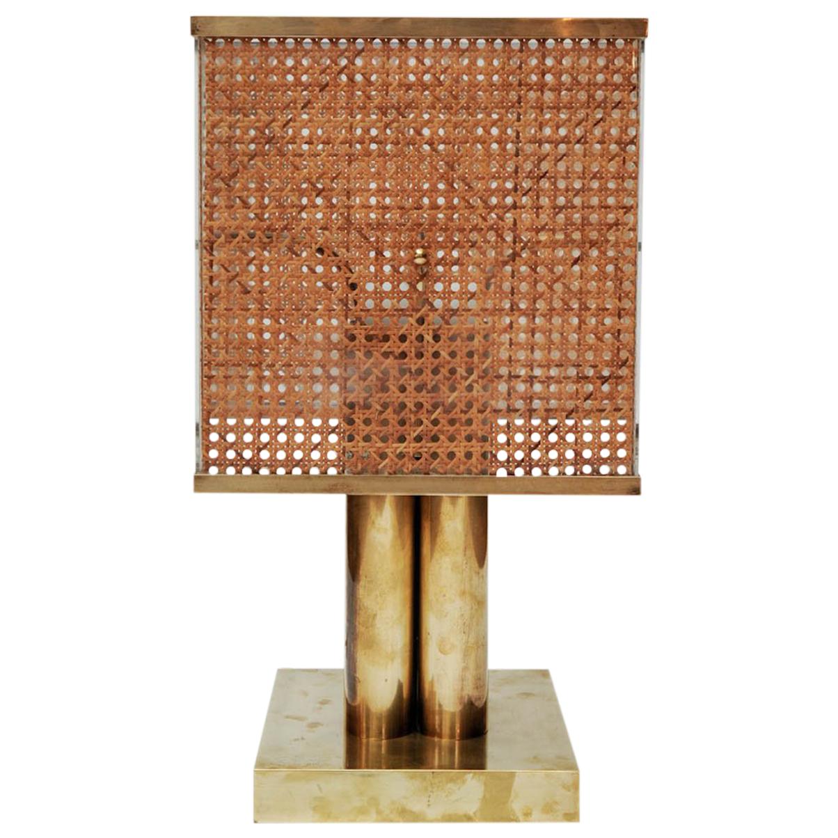 Pair of Brass Wicker and Plexi Table Lamps