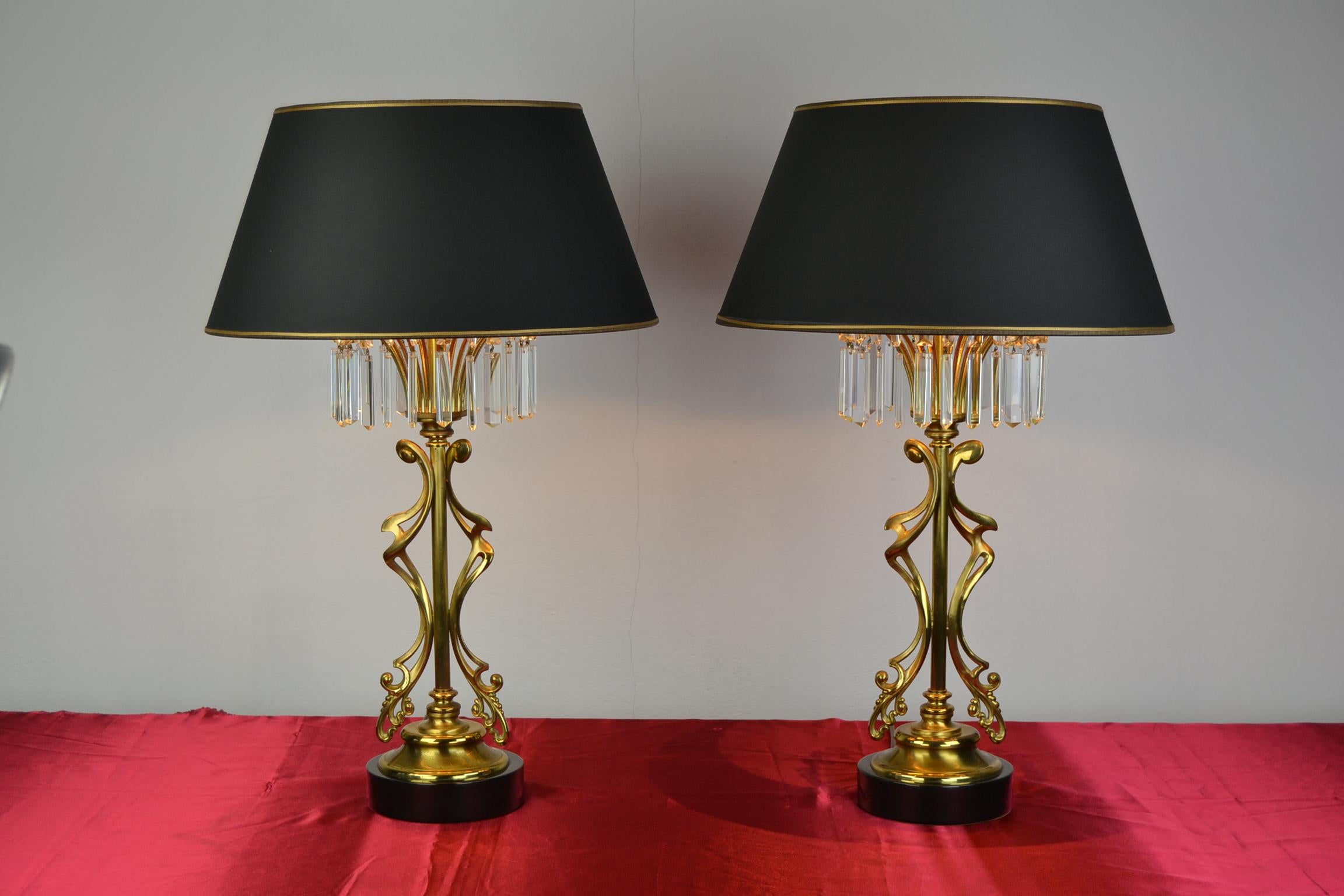 Pair of Brass with Crystal Table Lamps by Deknudt, Belgium, 1970s 6