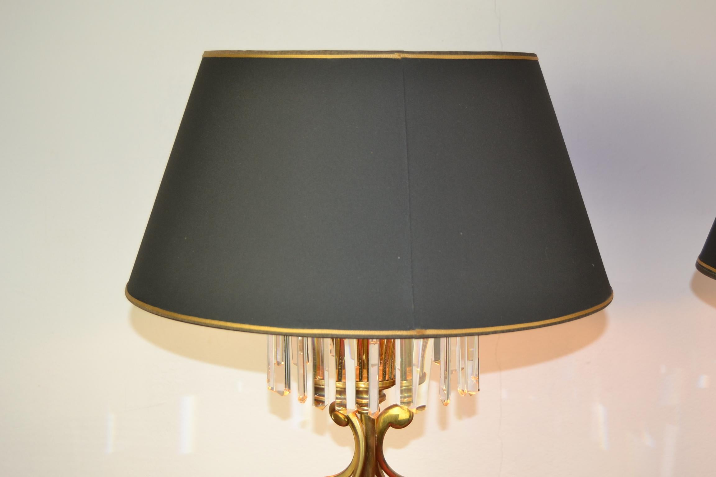 Pair of Brass with Crystal Table Lamps by Deknudt, Belgium, 1970s 8